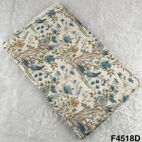 Flower Print Tussar Silk Fabric- F4518